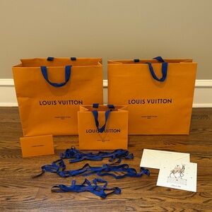 Louis Vuitton Empty Yellow Gold Orange Blue 2 Medium 1 Small Bags Ribbon & Paper